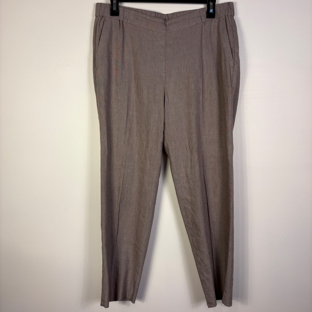 J. Jill Brown Linen Blend Straight Ankle Pants Pull On Coastal Neutral
